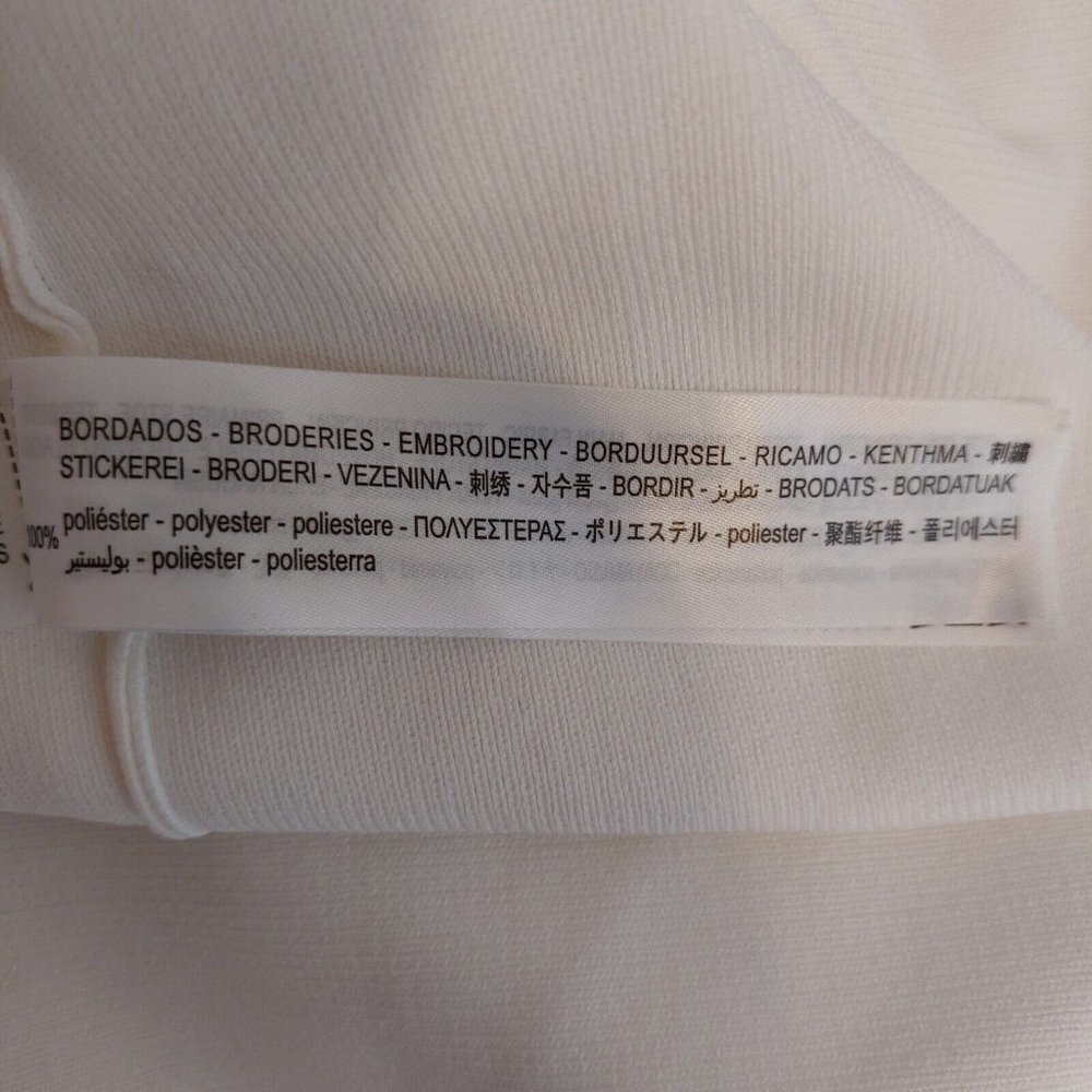 Zara Womens Top Medium Ribbed Short Sleeve Embroidered Flower Sleeves Ivory - Picture 14 of 16